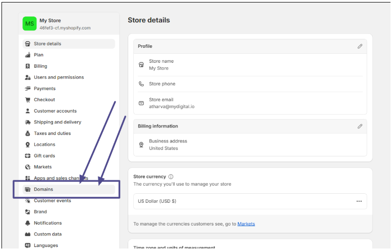 Click Domains from the sidebar