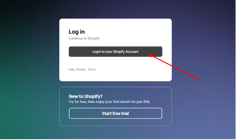 Shopify Login Page